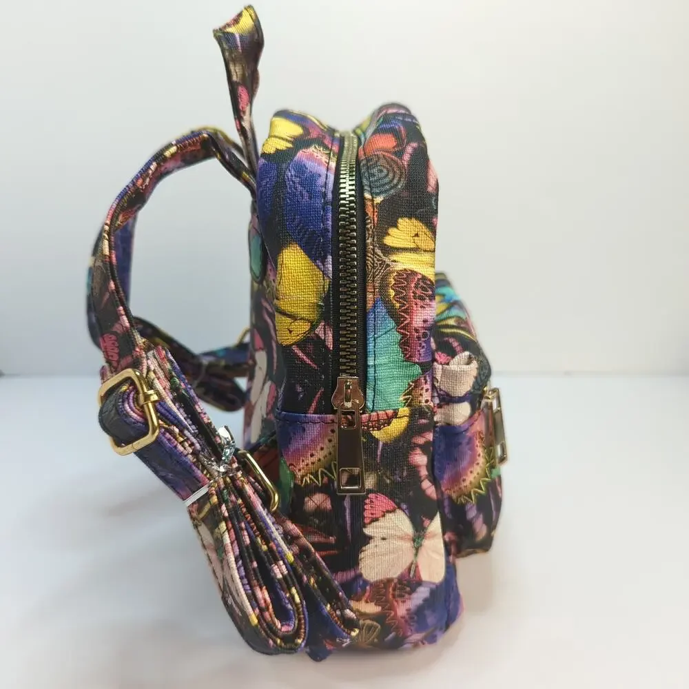 Colorful Butterfly Mini Backpack Purse Gold Tone Hardware